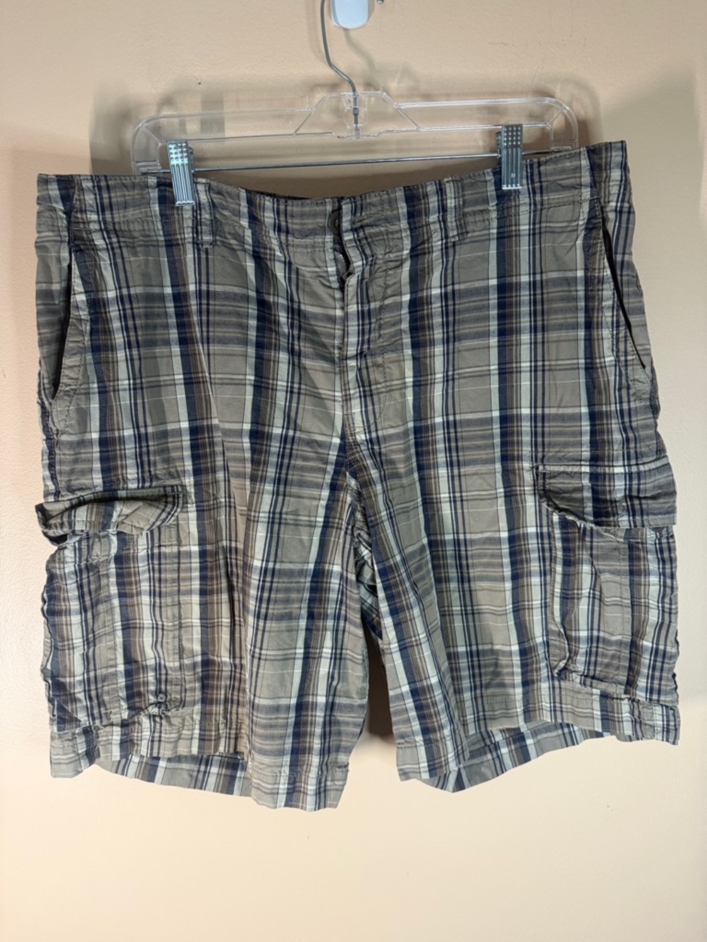 Merona Blue and Tan Plaid Cargo Shorts